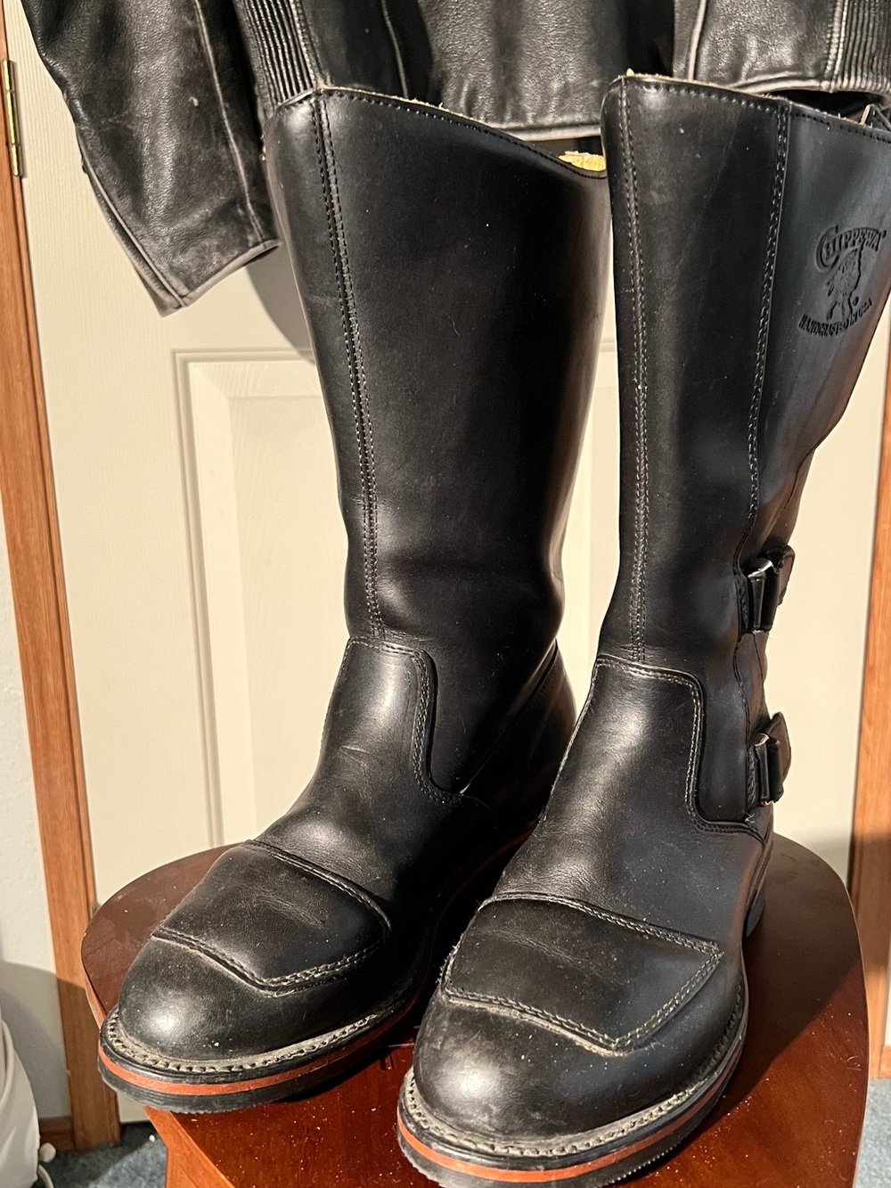 Chippewa 12-Inch Black Odessa Leather Rally Motorcycle Boots MEN  SIZE 9